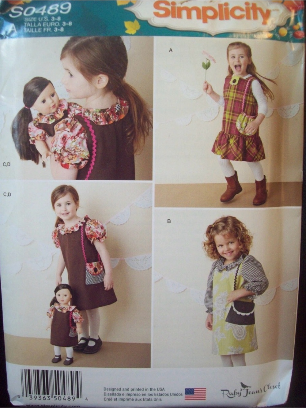 Simplicity Pattern S0489 
Girls Dress & Dolly Dress 
Sizes 3-8  
UNCUT NEW